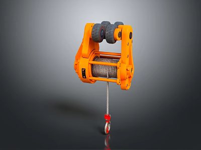 Orange Heavy Duty Hoist Pulley With Rollers Steel Cable And Hook 3d model