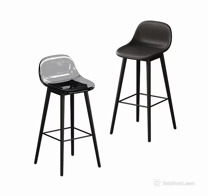 Contemporary Bar Stools With Transparent And Black Seats On Black Legs 3d model 