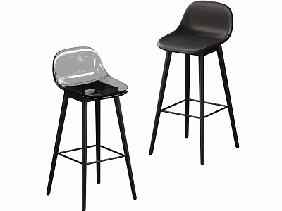 Contemporary Bar Stools With Transparent And Black Seats On Black Legs 3d model