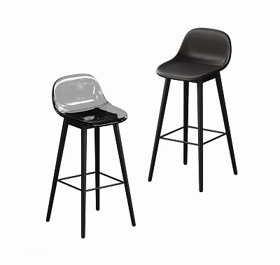 Contemporary Bar Stools With Transparent And Black Seats On Black Legs 3d model