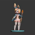 Bunny Ear Girl Character Holding Torch And Sword With Pink Blue Outfit On Blue Base