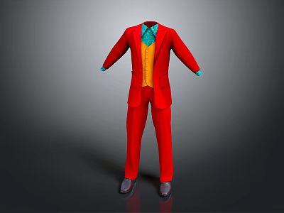 Red Three Piece Suit With Yellow Vest Blue Shirt And Black Shoes 3d model