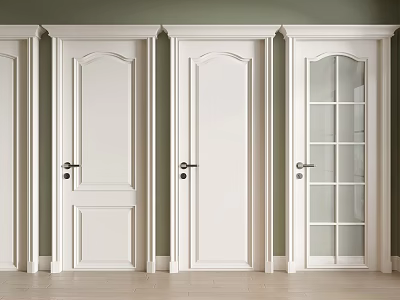White Hinged Doors With Various Paneled And Glass Panel Designs For Interior Use 3d model