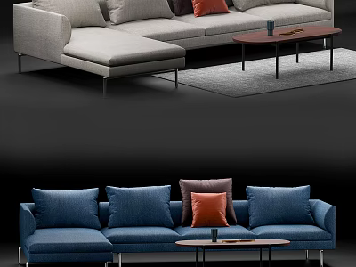 Modern Sectional Sofa With Multiple Decorative Pillows And Coffee Table In Living Room 3d model