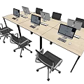 Modern Light Wood Conference Table With Laptops And Black Office Chairs For Team Collaboration