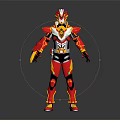 Red And Yellow Black Warrior Armor With Detailed Helmet And Costume Design