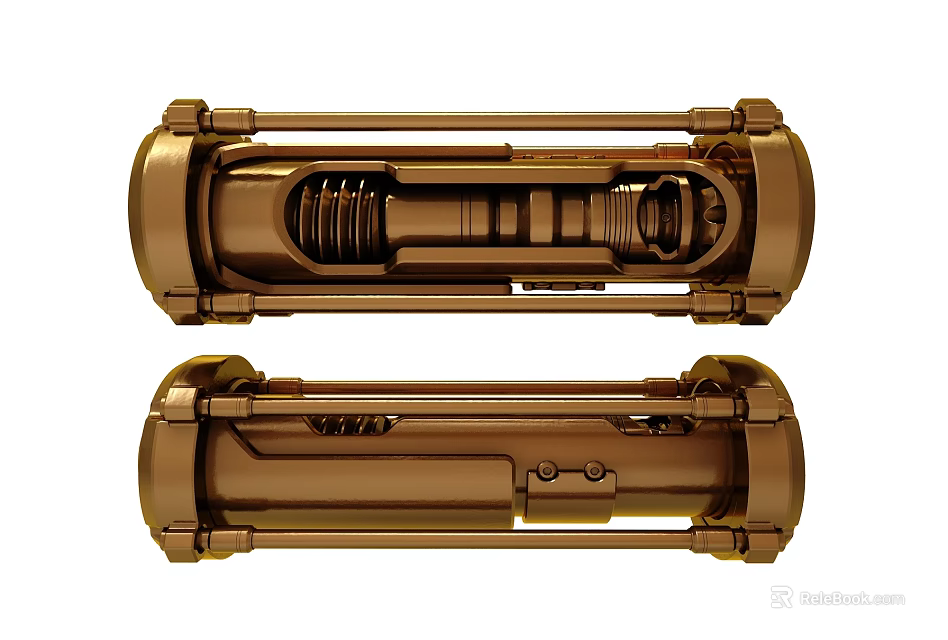 Golden Cylindrical Mechanical Components With Spring And Bolted Structure 3d model