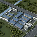 Modern Industrial Factory Complex With Multiple Buildings Surrounding Greenery And Road Access 3d model