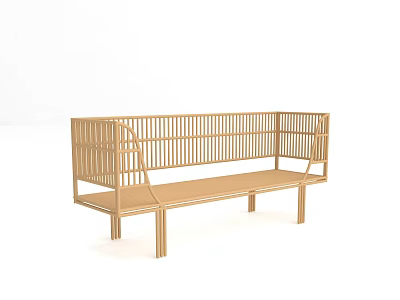 Multi Person Wooden Sofa With Minimalist Slatted Backrest And Light Wood Tone 3d model
