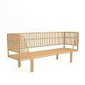 Multi Person Wooden Sofa With Minimalist Slatted Backrest And Light Wood Tone