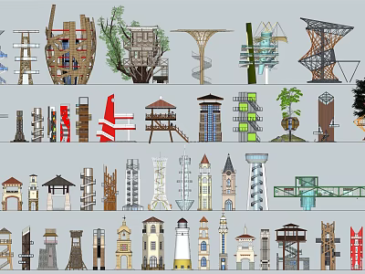 Diverse Architectural Tower Designs Showcasing Modern Traditional And Unique Styles 3d model