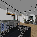 Modern Front Desk Reception Area With Herringbone Wooden Floor Wall Art And Pendant Lights