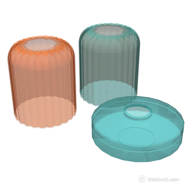 Modern Ribbed Decorative Vases in Orange Green Blue for Home Flower 3d model 