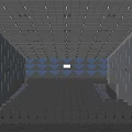 Modern Cinema Interior With Black Seats Blue Geometric Walls And Projection Screen