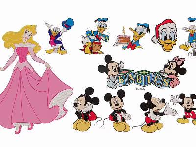 Modern 2D Disney Cartoon Animals Donald Duck Mickey Mouse Silhouette 3d model