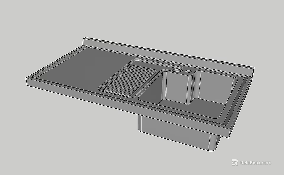 Modern Kitchen Sink With Double Bowl And Integrated Drainer Rack Design 3d model 