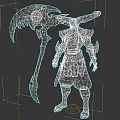 Fantasy Game Character With Red Eyes Horns And Scythe Weapon Design