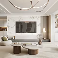 Modern Living Dining Room Interior With Open Layout Marble Partitions And White Storage Cabinets