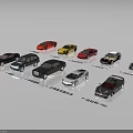 Various Car Models in Different Colors and Styles on 3d model