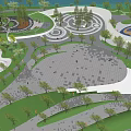 Park Landscape With Lush Trees Open Plaza Winding Paths And Green Lawns