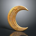 Golden Crescent Shaped Decorative Artifact With Intricate Ornate Carved Patterns