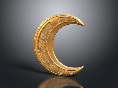 Golden Crescent Shaped Decorative Artifact With Intricate Ornate Carved Patterns 3d model