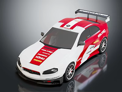 White and Red Racing Car With HSBC Castrol Logos And Rear Wing 3d model