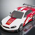 White and Red Racing Car With HSBC Castrol Logos And Rear Wing