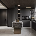 Modern Living and Dining Room Interior Design With Marble Island Glass Wine Cabinet Bar Stools
