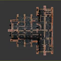 Cartoon Style Medieval House 3D Model With Red Brown Structure Black Roof And Arched Windows
