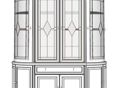 Classic Sideboard With Glass Doors Diamond Patterns Drawers And Cabinet Doors 3d model