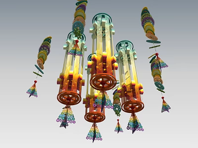 Colorful Hanging Decorative Ornaments With Multi Colored Tassels And Patterns 3d model