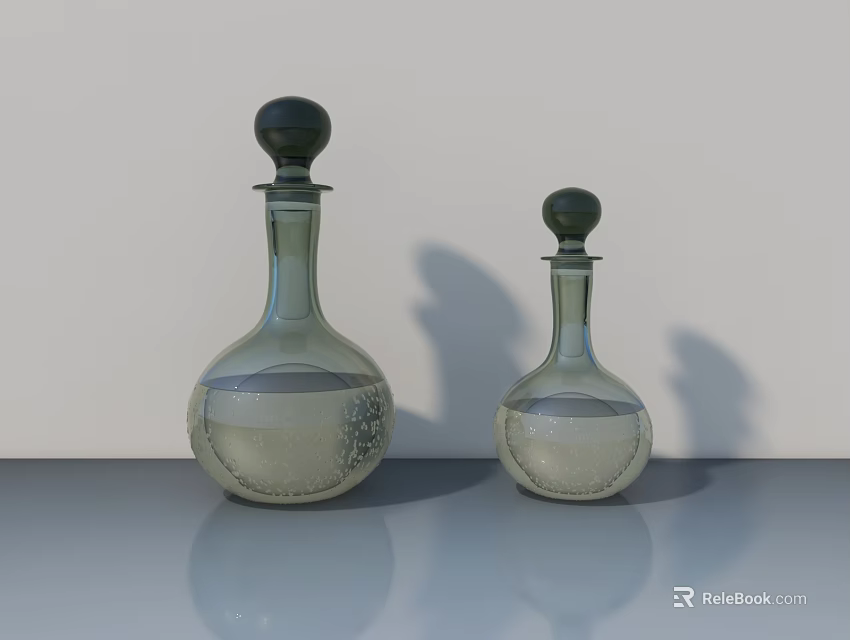 Decorative Ceramic Vessels With Dark Lids And Transparent Carved Bodies On Smooth Surface 3d model 