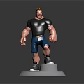 Red Haired Muscular Male Character 3D Model Wearing Black T-Shirt Blue Shorts Gray Sneakers