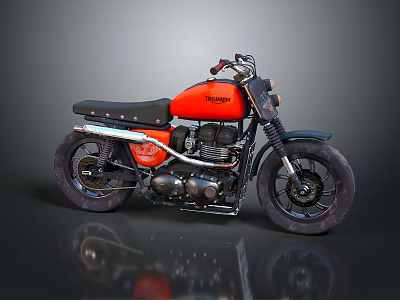 Triumph Vintage Motorcycle With Orange And Black Body And Black Leather Seat 3d model