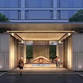 Modern Architectural Entrance Gate With Canopy Green Plants And Water Feature