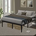Cozy Bedroom Interior With Bed White Pillows Brown Cushion Wall Paintings And Storage Boxes