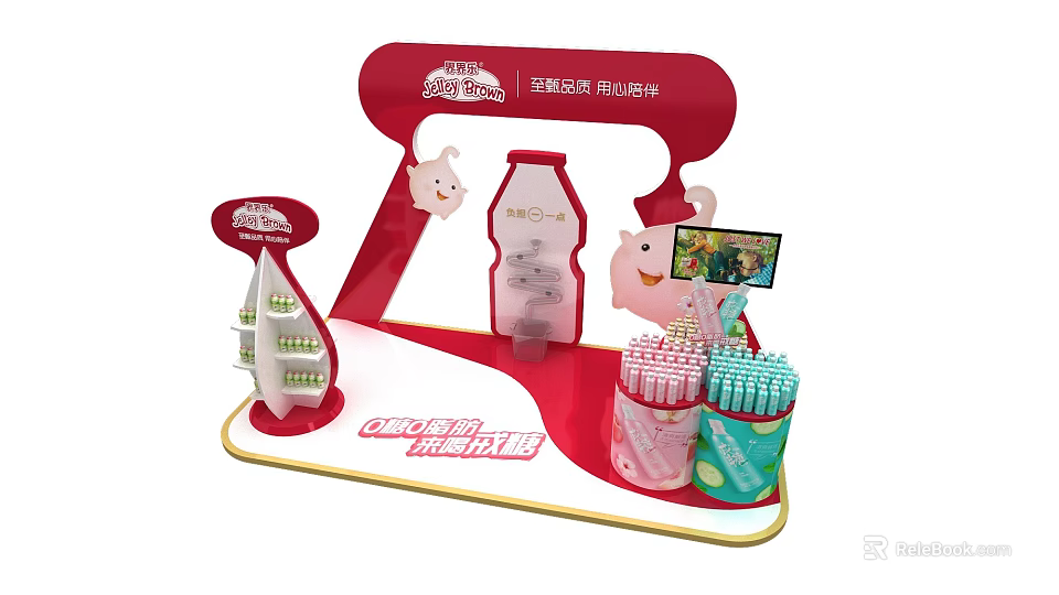 Super Wings Themed Display Stand With Milk Bottle Products And Stationery Items 3d model 
