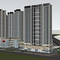 Modern High Rise Residential Complex with Commercial Podium and Glass Facade Design
