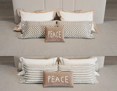 Modern Throw Pillows Set With Herringbone Striped Patterns And Peace Lettering Design 3d model