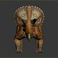 Realistic Orange Triceratops Dinosaur With White Horns And Colorful Frill
