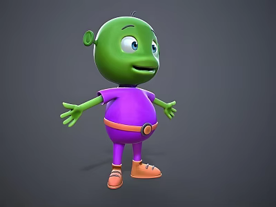 3D Cartoon Man With Green Skin Purple Outfit And Orange Shoes In Friendly Standing Pose 3d model