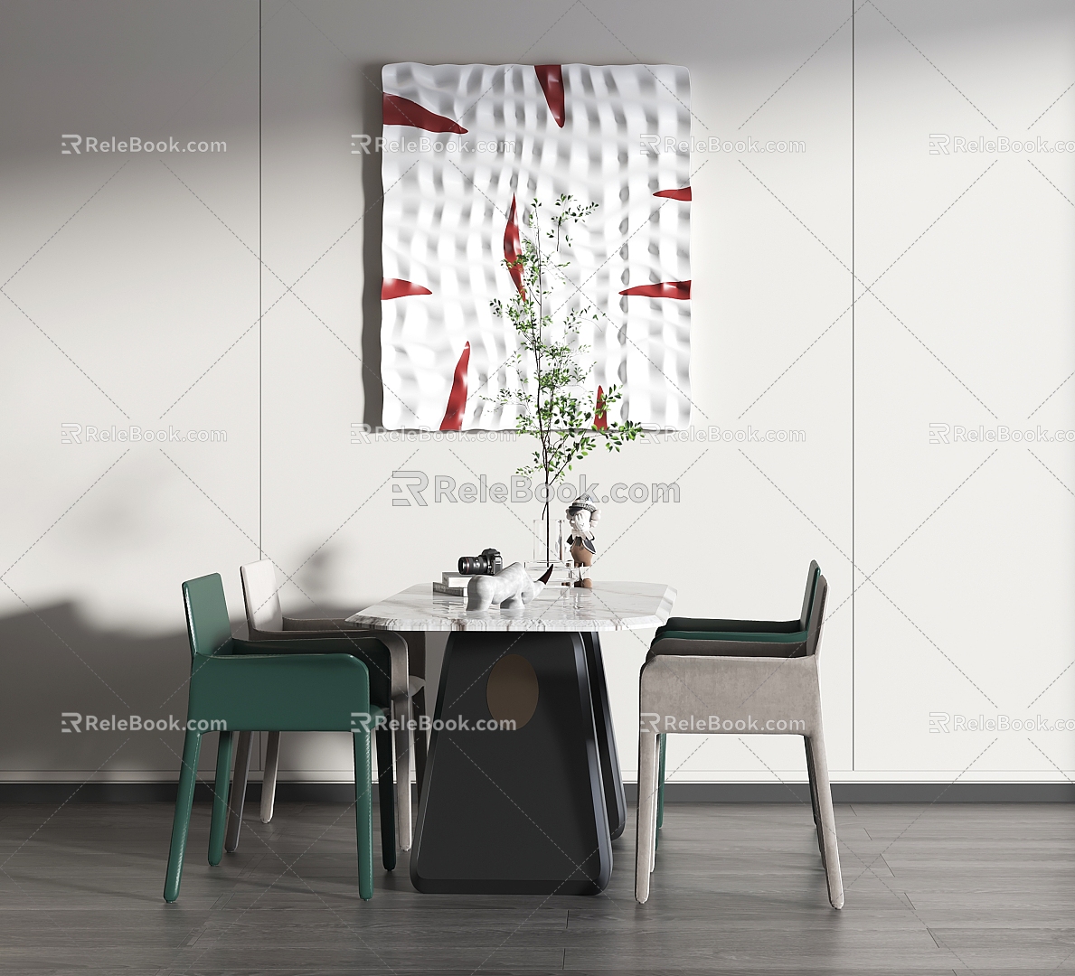 Dining Table and Chair Square Leisure Table and Chair Negotiation Table and Chair Dining Chair Single Leisure Chair Decorative Hanging Painting Decorative Ornaments 3d model