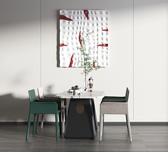 Dining Table and Chair Square Leisure Table and Chair Negotiation Table and Chair Dining Chair Single Leisure Chair Decorative Hanging Painting Decorative Ornaments 3d model