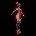 Stylish Female Character In Red Qipao With Hair Bun Black Stockings And High Heels