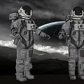 Decorative Astronaut Ornament Set with Space Scene Planet and Clouds Backdrop