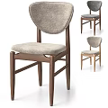 Modern Dining Chair With Wooden Legs Curved Backrest And Gray Fabric Upholstered Seat