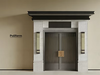 Poliform Modern Main Door With Metal Grille Design And Side Brass Wall Lamps 3d model