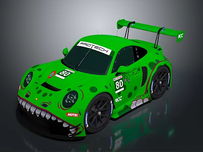 Green Race Car With Tooth Design Number 80 And Rear Wing Features 3d model