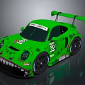 Green Race Car With Tooth Design Number 80 And Rear Wing Features